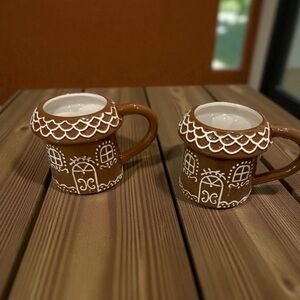Whimsical Brown Cottage gingerbread house  Mug Set